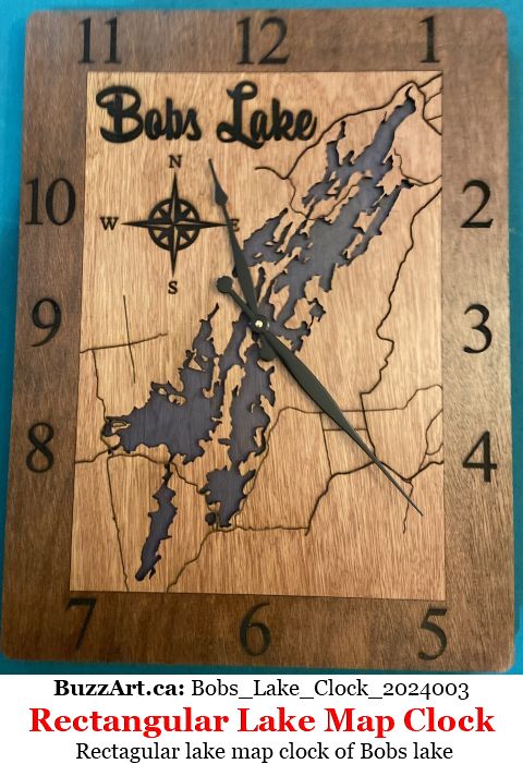 Rectagular lake map clock of Bobs lake